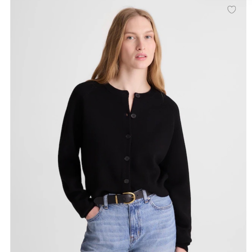 Madewell Raglan-Sleeve Cropped Cardigan Sweater in Merino Wool Black XXS 2XS NWT